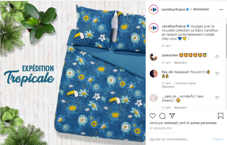 post Instagram de @carrefourfrance sur son offre textile blanc