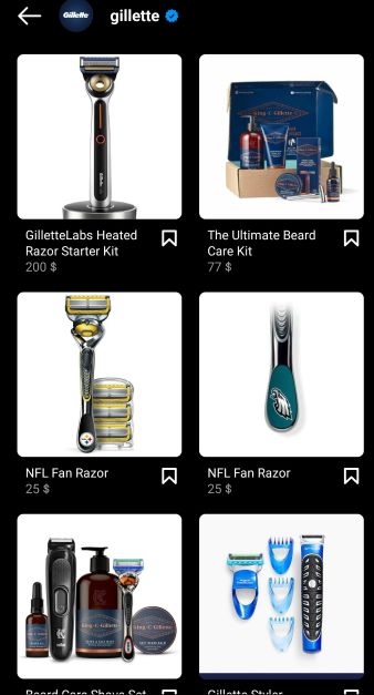 social commerce Gillette sur Instagram